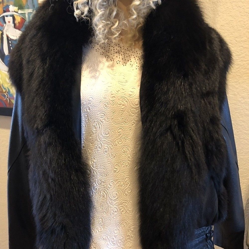 Black Leather Jacket with Black Fox Fur